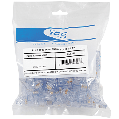 Oval Entry Solid Modular Plug in 8P8C and 100 Pkg