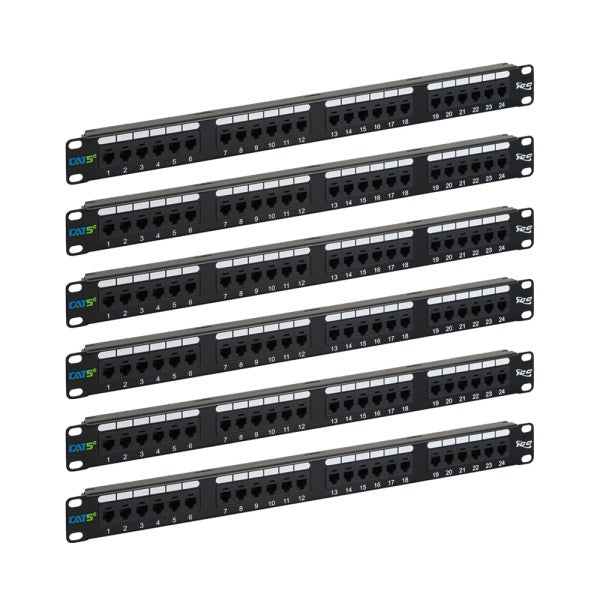 CAT5e Patch Panel with 24 Ports and 1 RMS in 6-Pack