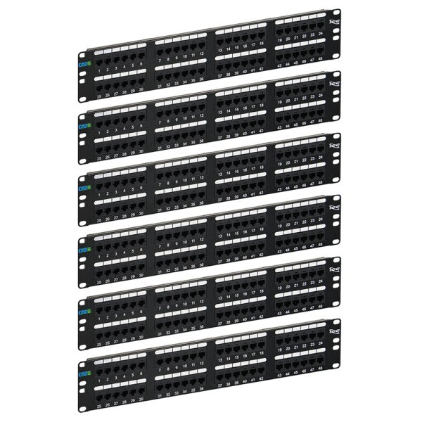 CAT6 Patch Panel with 48 Ports and 2 RMS in 6-Pack