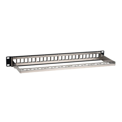 CAT6A FTP Blank Patch Panel with 24 Ports and Zinc Alloy Rear Cable Management Bar for HD Style in 1 RMS