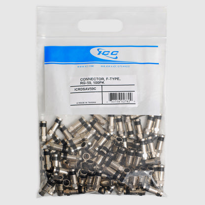 F-Type Compression Connector for RG-59 Cable in 100 Pack