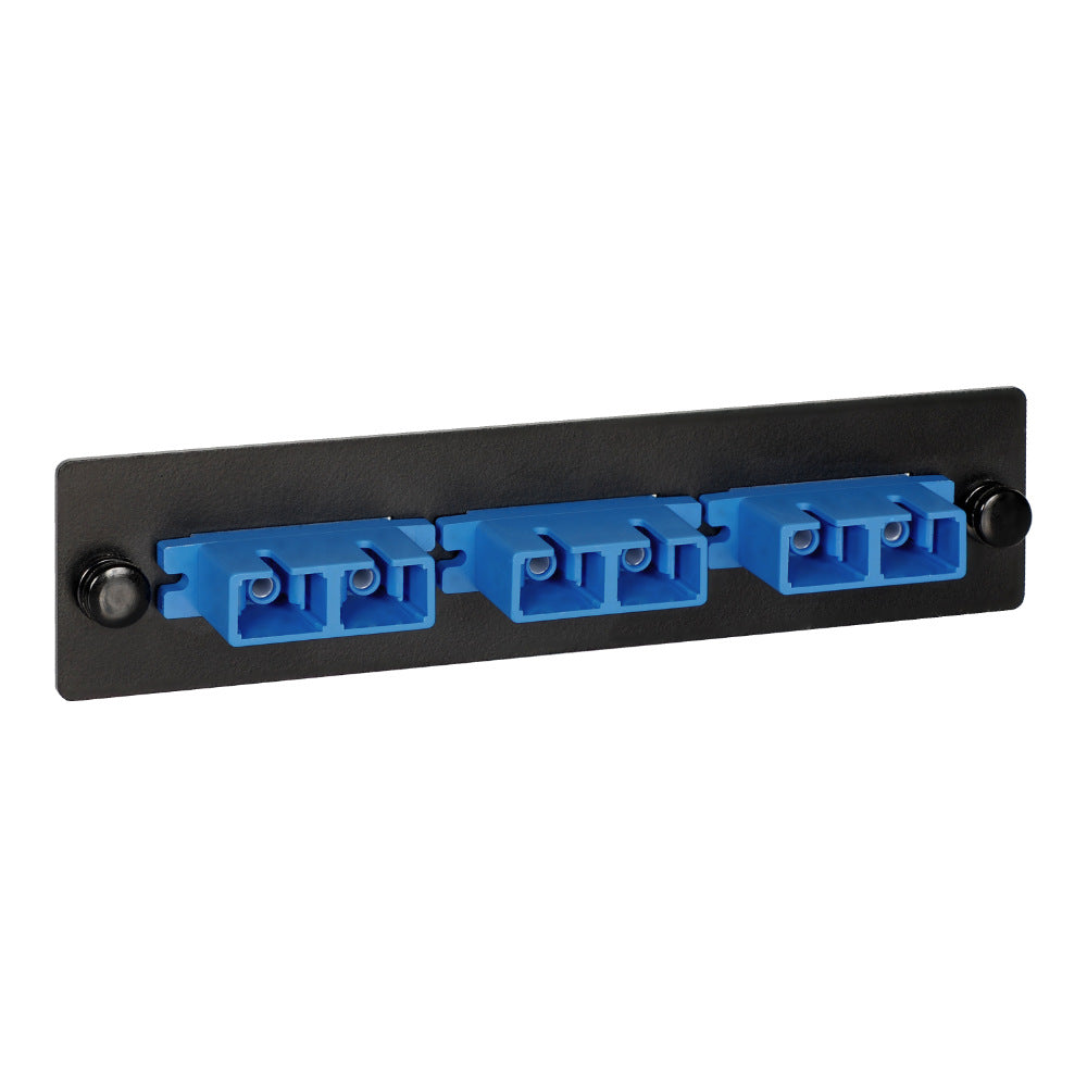 Classic SC-SC Fiber Optic LGX Compatible Adapter Panel with Blue Singlemode Adapters for 6 Fibers