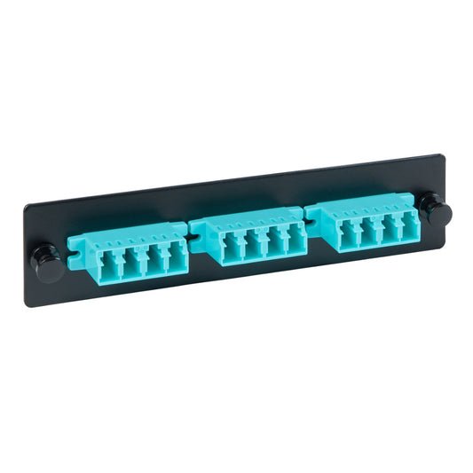 Classic LC-LC Fiber Optic LGX Compatible Adapter Panel with Aqua Multimode Adapters for 12 Fibers