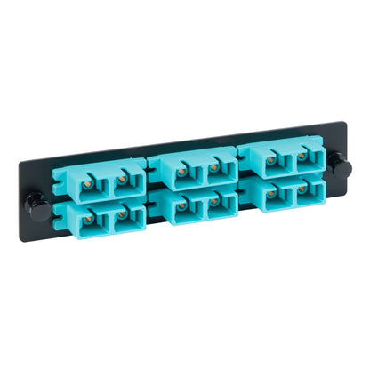 Classic SC-SC Fiber Optic LGX Compatible Adapter Panel with Aqua Multimode Adapters for 12 Fibers