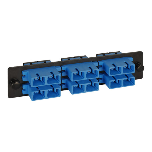 Classic SC-SC Fiber Optic LGX Compatible Adapter Panel with Blue Singlemode Adapters for 12 Fibers