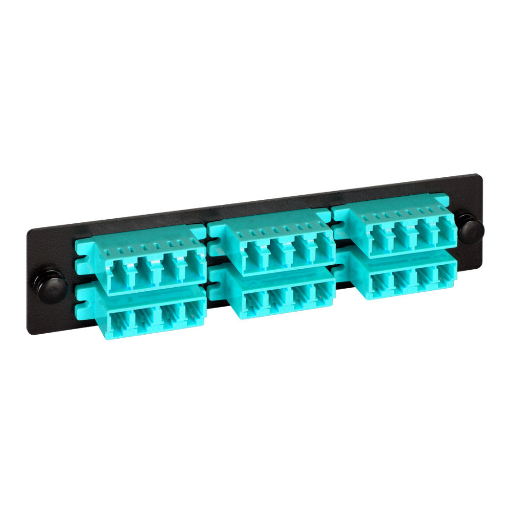 Classic LC-LC Fiber Optic LGX Compatible Adapter Panel with Aqua Multimode Adapters for 24 Fibers