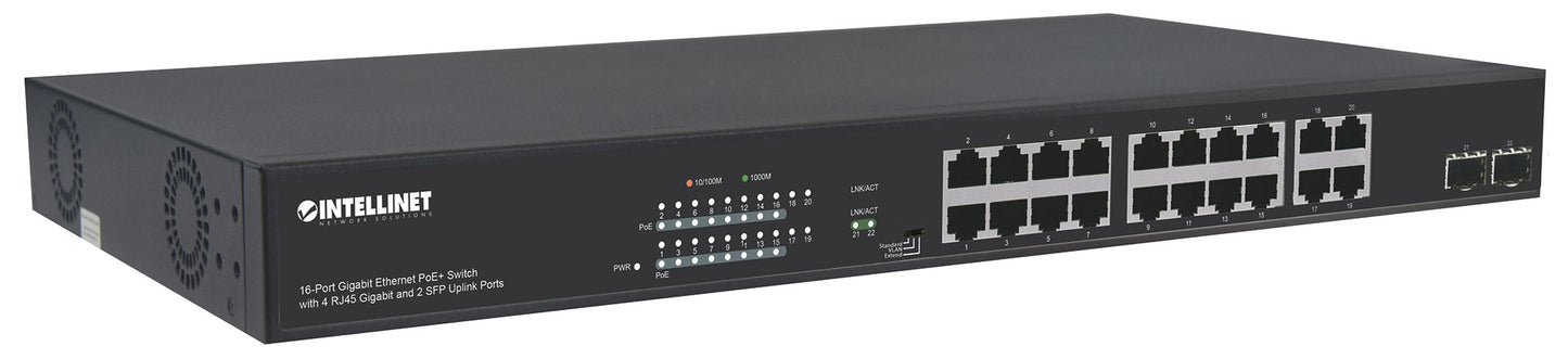 16-Port PoE+ Gigabit with 2 Uplink