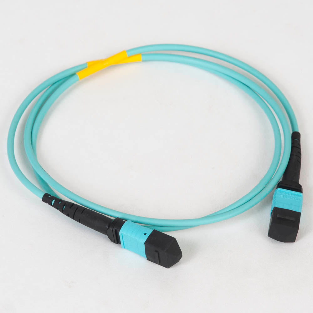 MTP-MTP Plenum Multimode 50/125 (OM3) Type A Fiber Optic Patch Cable with 12 Fibers in Aqua