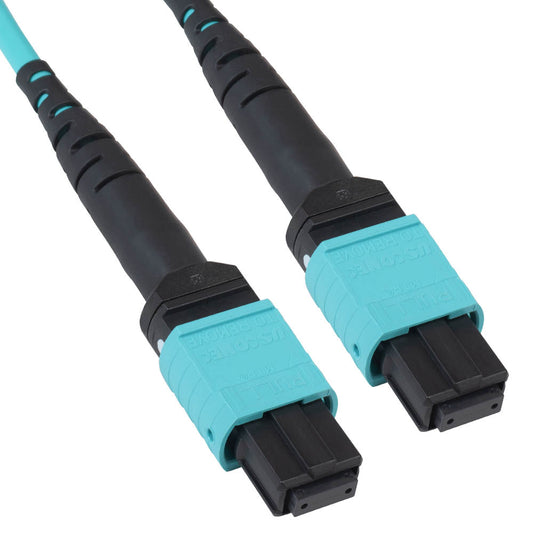 MTP-MTP Plenum Multimode 50/125 (OM3) Type A Fiber Optic Patch Cable with 12 Fibers in Aqua